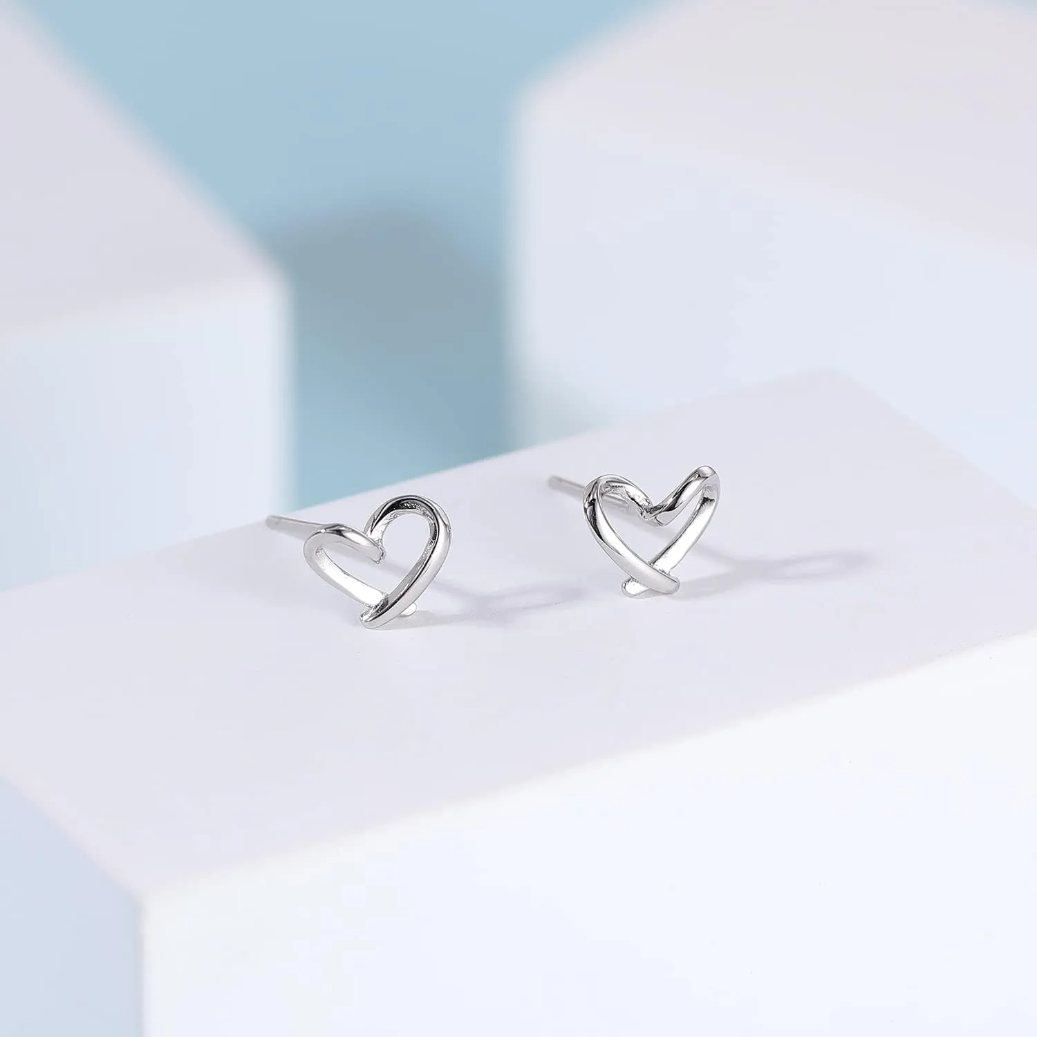 AoedeJ Minimalist Heart Stud Earrings Sterling Silver Earrings Small Heart Earrings