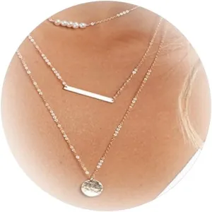 Aonklot Dainty Gold Layered Necklace Pearl Beaded Chock Necklace Silver Disc Pendant Necklace Statement Jewelry Gift