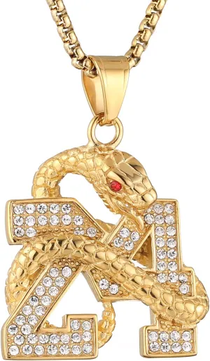 AsAlways 18K Gold Plated Memorial 24 Legend Basketball Pendant Inlay CZ Hip Hop Rock Punk Totem Amulet Charm Snake Necklace Gift Jewelry