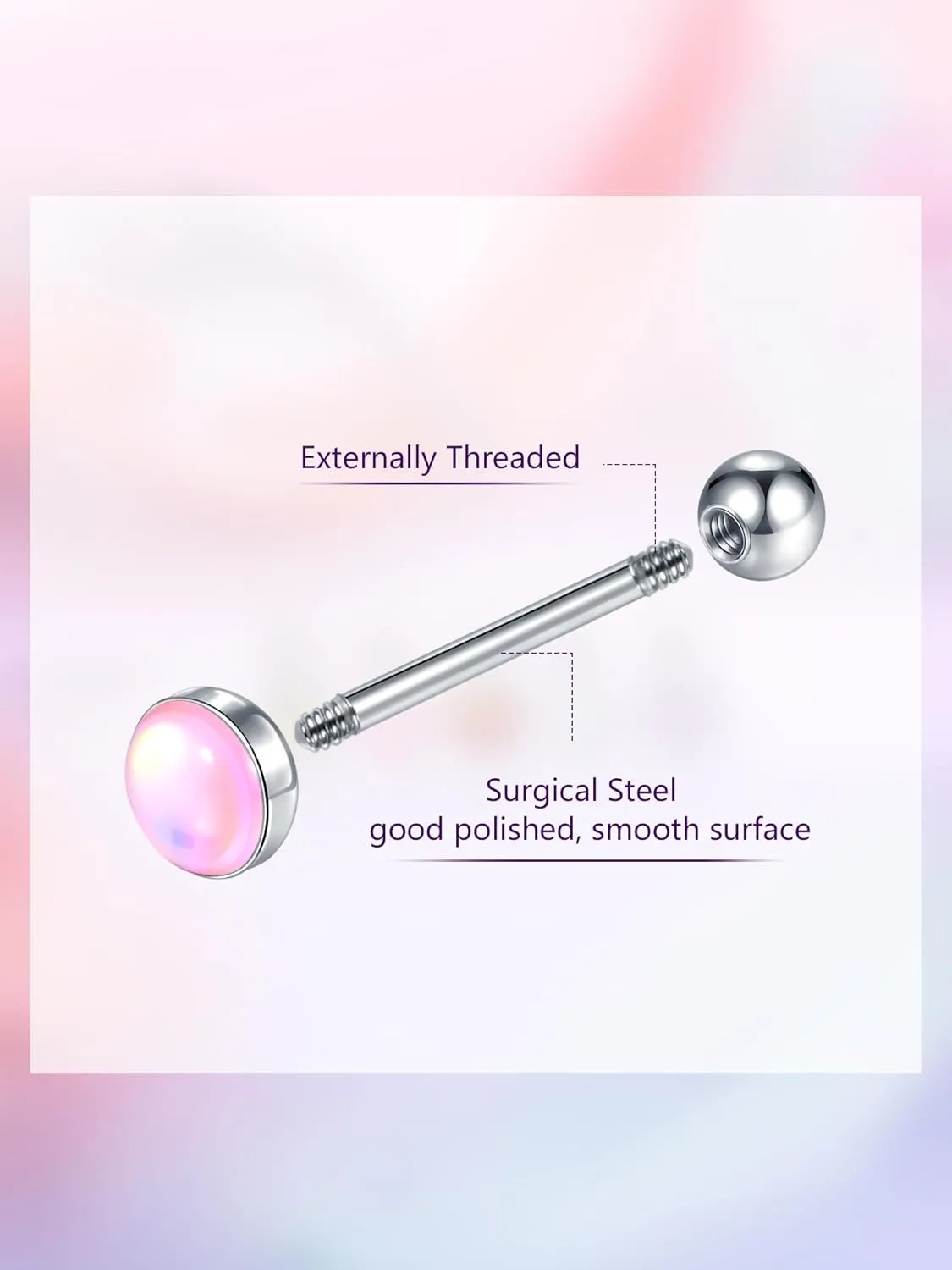 Aumeo 5PCS 14G Tongue Rings - Surgical Steel Tongue Piercing Barbell Jewelry for Men and Women