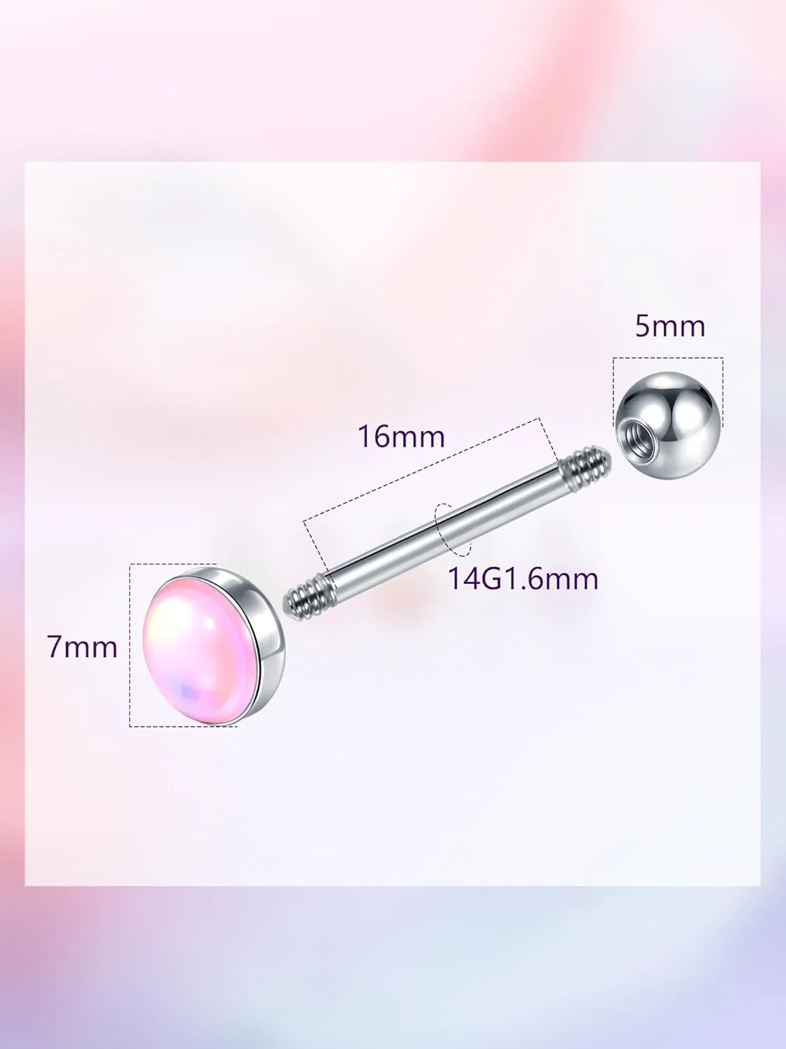 Aumeo 5PCS 14G Tongue Rings - Surgical Steel Tongue Piercing Barbell Jewelry for Men and Women