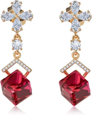 Austrian Crystal Dangle Earrings for Women Wedding Earrings18K Gold Plated Hypoallergenic Cubic Zirconia Flower Earrings for Brides Bridesmaids Prom Gift