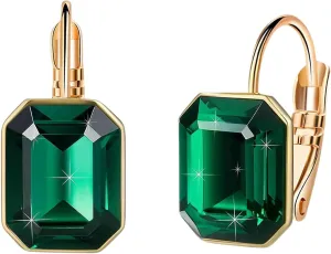 Austrian Crystal Octagon Leverback Drop Earrings for Women 14K Rose Gold Plated Hypoallergenic Jewelry