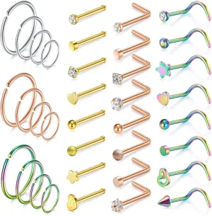 AVYRING 20G Nose Ring Hoop Surgical Steel Nose Studs Screw L-Shaped Nostril Hoops Piercing Jewelry Set for Women Men Nose Rings