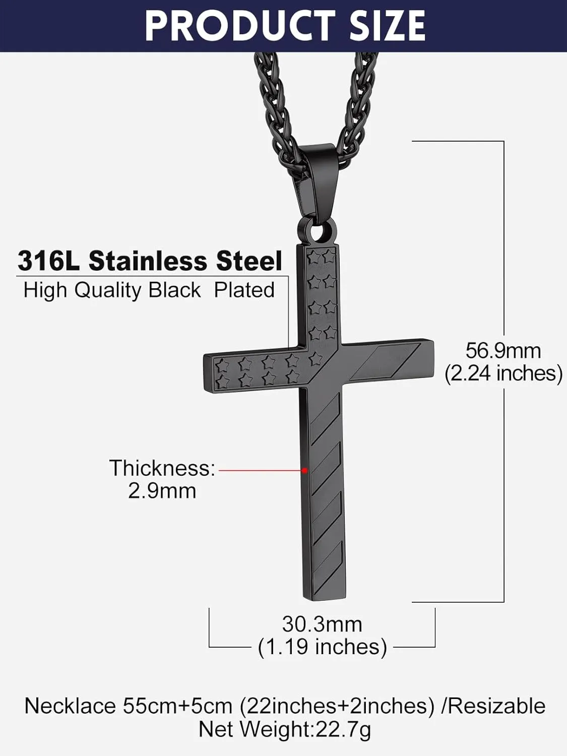 Bandmax Mens Stainless Steel Pendant Necklaces, American Flag Military Dog Tag with 22" Spiga Chain Independence Day Patriotic Jewelry for Men Women