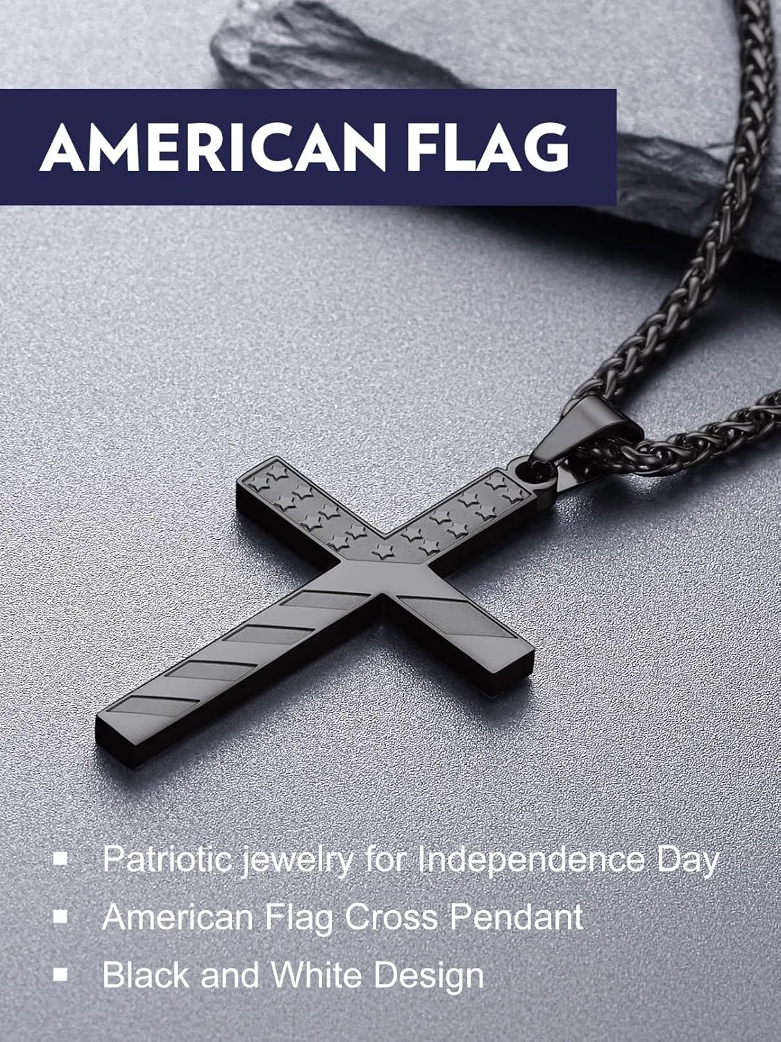Bandmax Mens Stainless Steel Pendant Necklaces, American Flag Military Dog Tag with 22" Spiga Chain Independence Day Patriotic Jewelry for Men Women