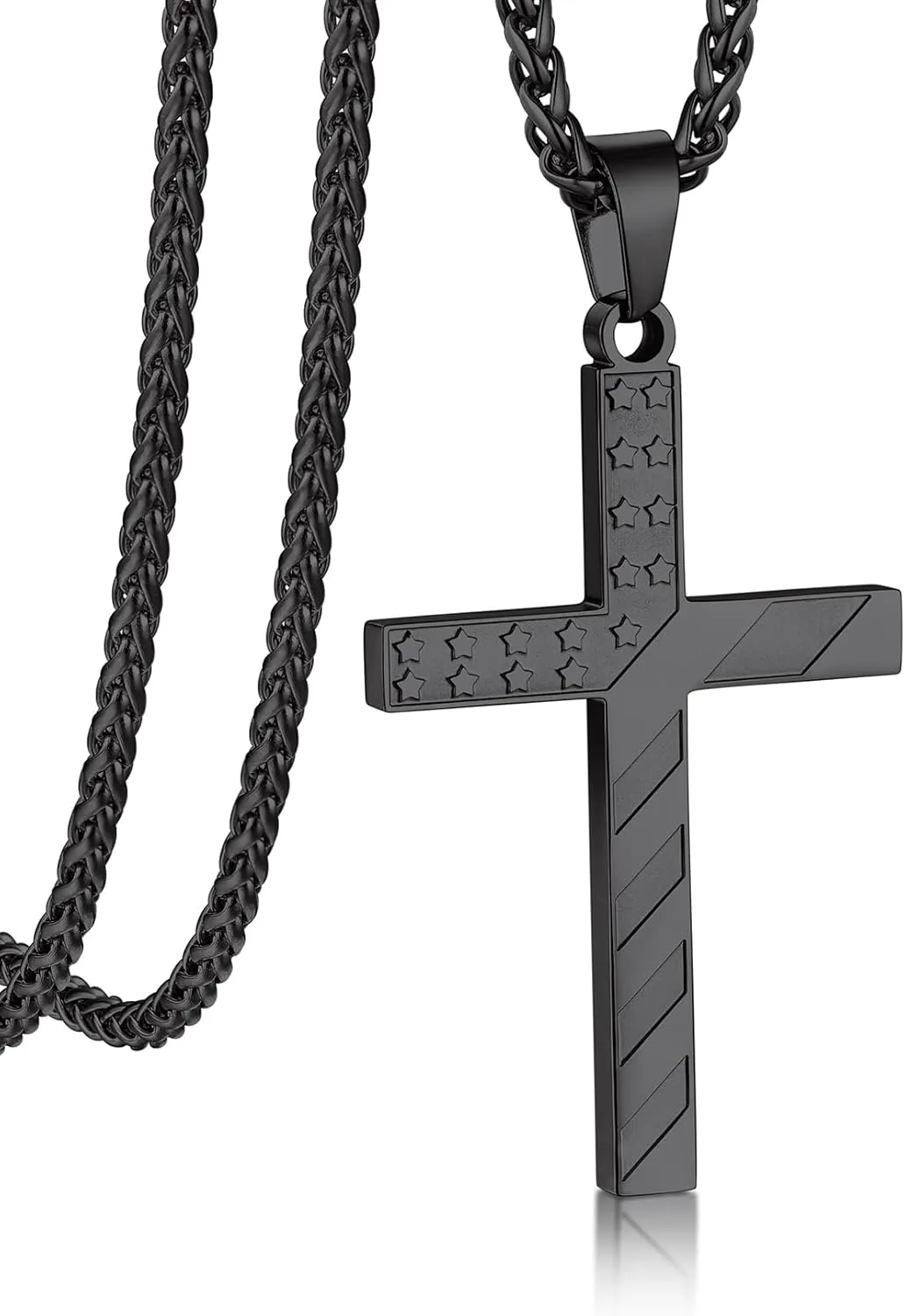 Bandmax Mens Stainless Steel Pendant Necklaces, American Flag Military Dog Tag with 22" Spiga Chain Independence Day Patriotic Jewelry for Men Women