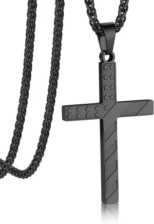 Bandmax Mens Stainless Steel Pendant Necklaces, American Flag Military Dog Tag with 22" Spiga Chain Independence Day Patriotic Jewelry for Men Women