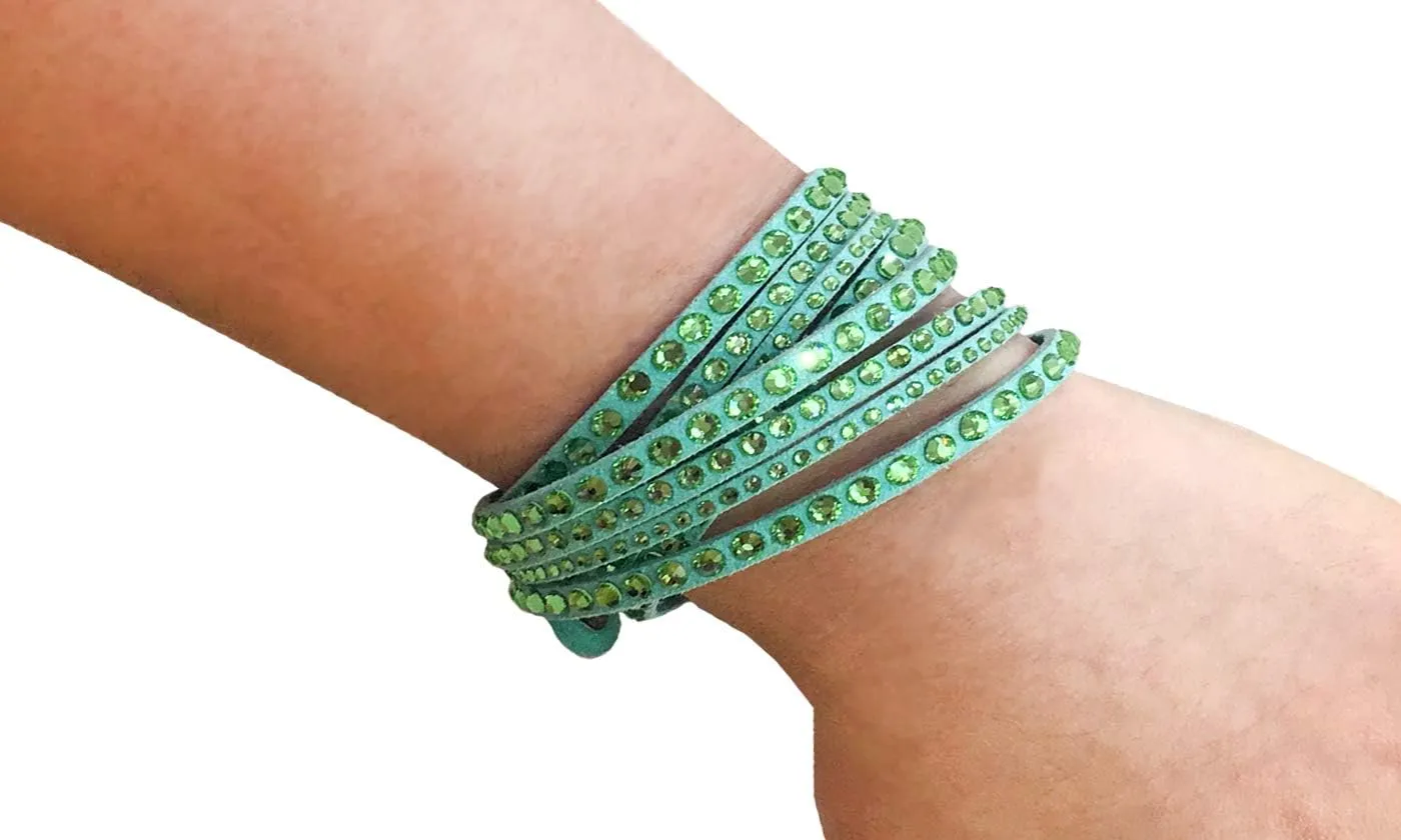Barzel Leather Created Austrian Crystals Wrap Bracelets (Many Options Available)