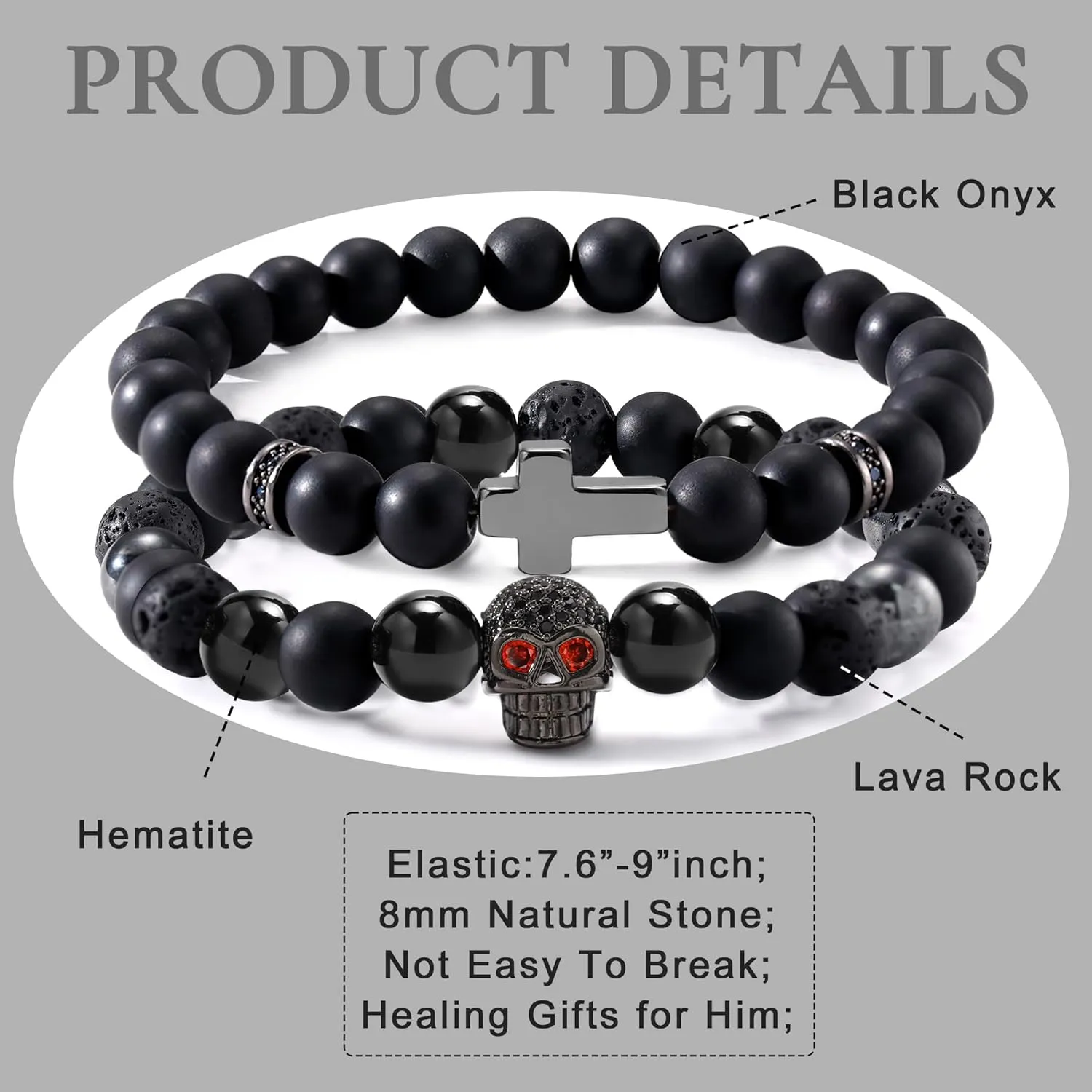 Bead Bracelet for Boys Natural Stone Cross Bracelet for Men Beaded Bracelets Cool Men Birthday Gifts Handmade Skull Bracelets Mens Christian Bracelet Gifts for Him