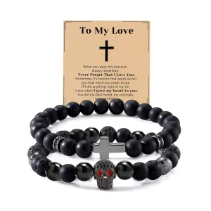 Bead Bracelet for Boys Natural Stone Cross Bracelet for Men Beaded Bracelets Cool Men Birthday Gifts Handmade Skull Bracelets Mens Christian Bracelet Gifts for Him