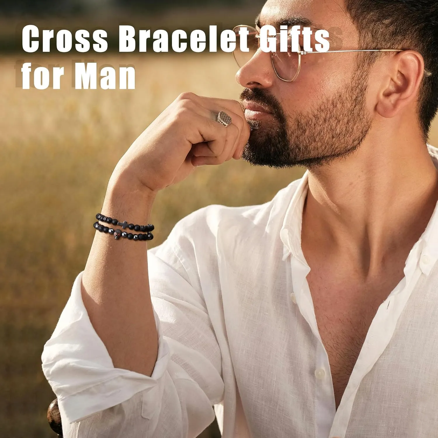 Bead Bracelet for Boys Natural Stone Cross Bracelet for Men Beaded Bracelets Cool Men Birthday Gifts Handmade Skull Bracelets Mens Christian Bracelet Gifts for Him