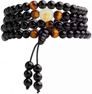 Bead Bracelets for Men and Women, Natural Obsidian Carving Dragon Bracelets Tiger Eye Mens Bracelet Gifts Buddha Rosary Stone Beads Bracelet Glow in Dark Adjustable