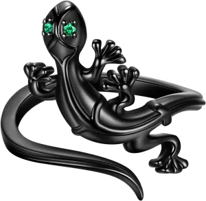 beautlace Lizard Necklaces/Rings Black Gun Plated Gecko Pendant Necklace/Ring Animals Jewelry for Men and Women
