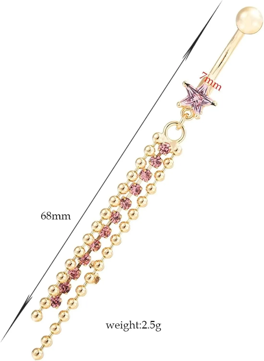 Belly Button Rings for Women, Belly Button Rings Dangle Stainless Steel Belly Button Rings Long Star with Cubic Zirconia Belly Button Piercing Jewelry