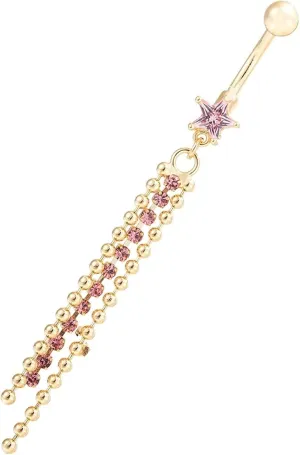 Belly Button Rings for Women, Belly Button Rings Dangle Stainless Steel Belly Button Rings Long Star with Cubic Zirconia Belly Button Piercing Jewelry