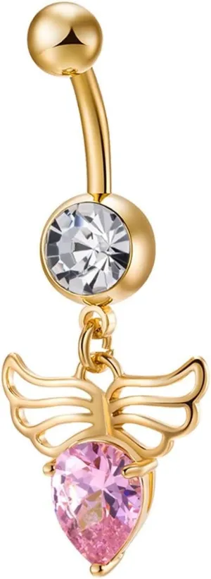 Belly Button Rings for Women, Belly Rings Dangle Navel Rings Surgical Steel Water Drop Wing Cubic Zirconia Belly Button Jewelry