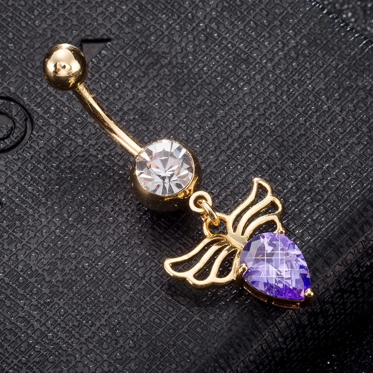 Belly Button Rings for Women, Belly Rings Dangle Navel Rings Surgical Steel Water Drop Wing Cubic Zirconia Belly Button Jewelry