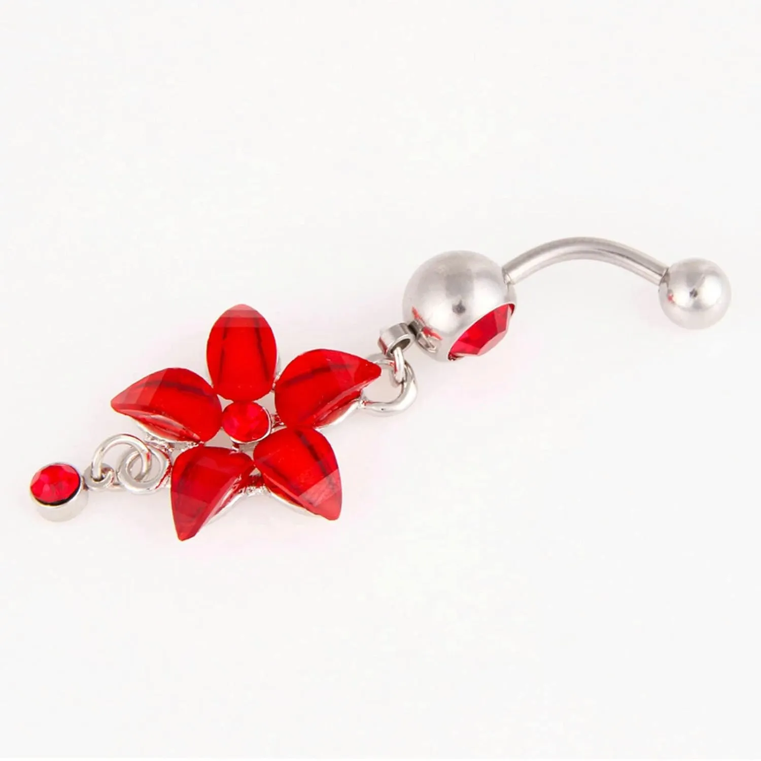 Belly Rings for Women, Belly Rings Dangle Navel Rings Surgical Steel Flower with Pink/Purple/White/Red Cubic Zirconia Belly Button Jewelry
