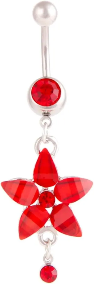 Belly Rings for Women, Belly Rings Dangle Navel Rings Surgical Steel Flower with Pink/Purple/White/Red Cubic Zirconia Belly Button Jewelry