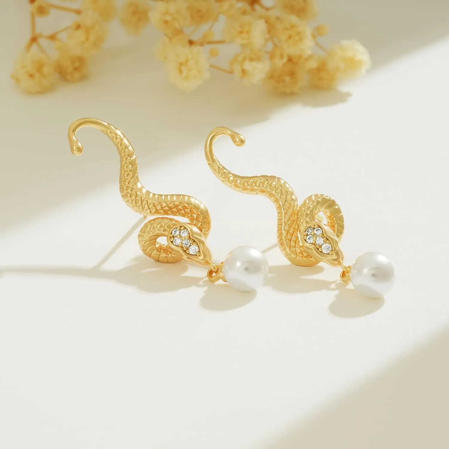 BENEIGE Gold Stud Earrings for Women Dainty 14K Gold Plated Snake Studs Earrings Handmade Hypoallergenic Minimalist Jewelry for Women