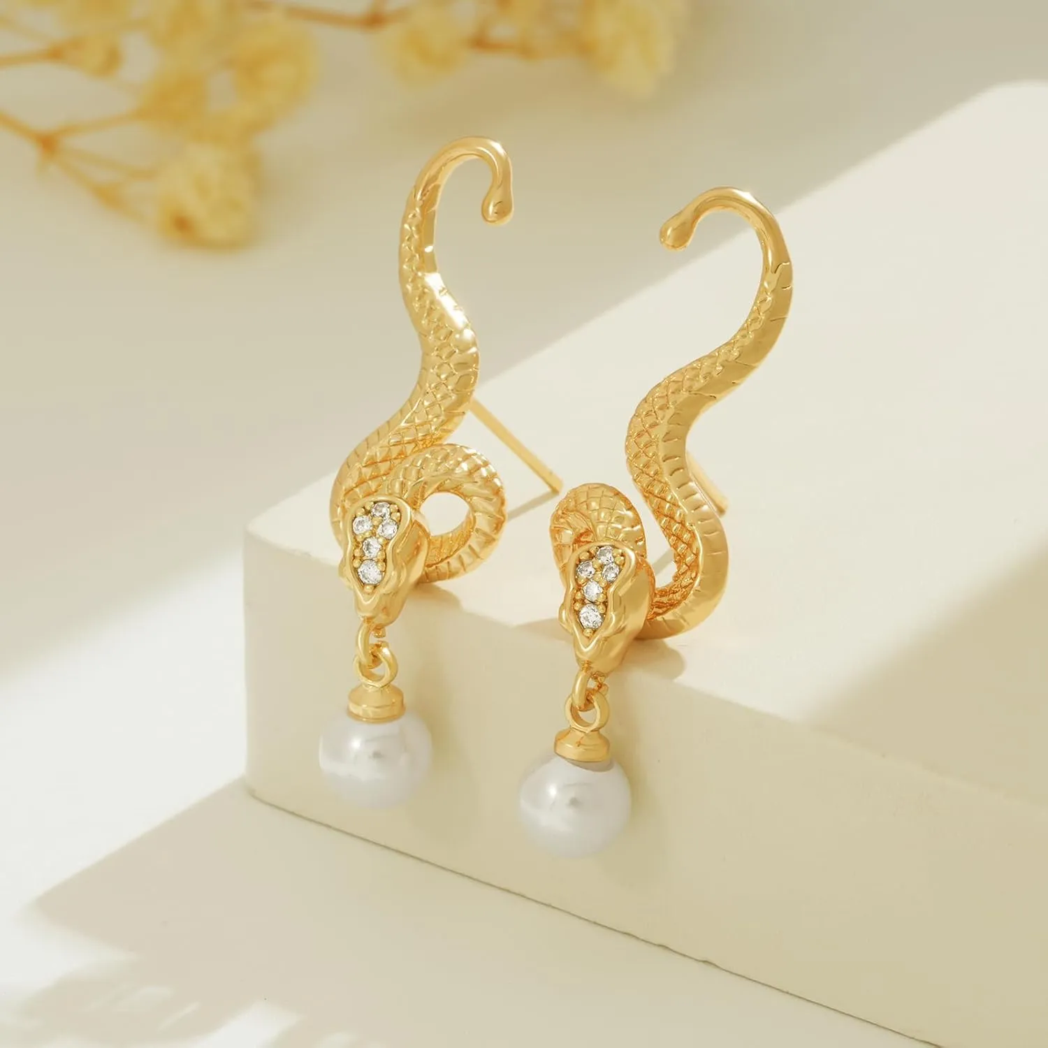 BENEIGE Gold Stud Earrings for Women Dainty 14K Gold Plated Snake Studs Earrings Handmade Hypoallergenic Minimalist Jewelry for Women