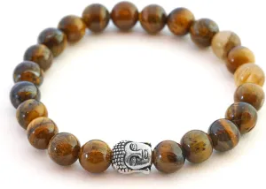 BERGERLIN - Buddha bracelet with genuine 8mm natural stone and lava stone pearls - Real natural stone bracelet - Certified Quality