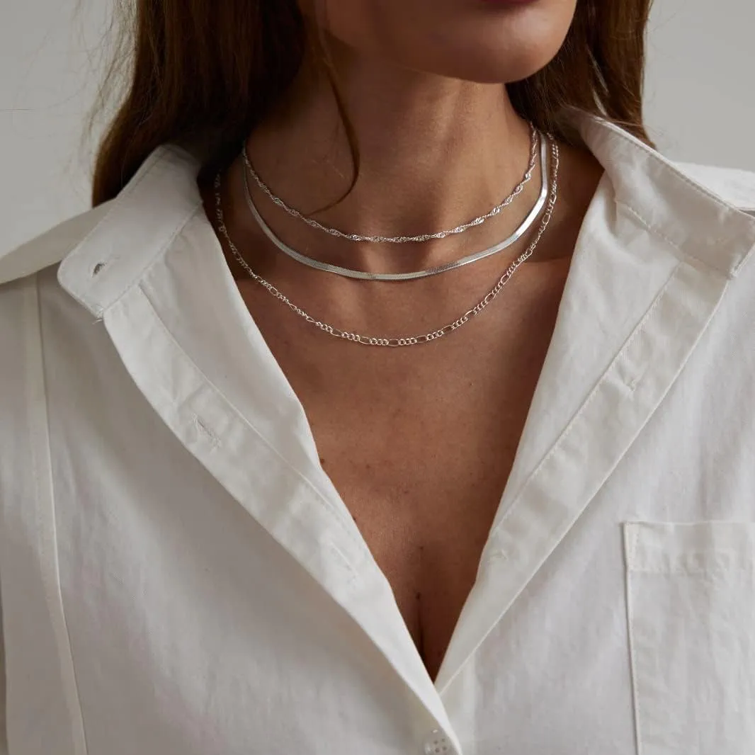 BERISO Layered Necklaces for Women,14K Gold/Silver Plated Dainty Choker Necklace Trendy Simple Paperclip Chain Figaro Rope Necklace Cuba Gold Jewelry for Women