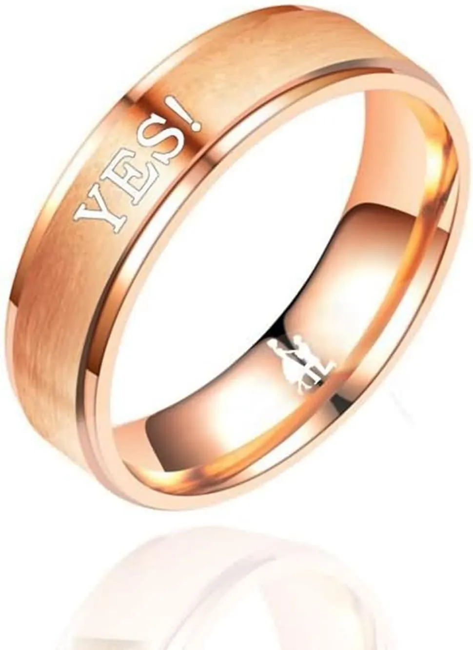 Best Friend Rings, Rose Gold Wedding Bands for Women Black Rings Men Stainless Steel Engraved Couple Marry Me? and Yes!