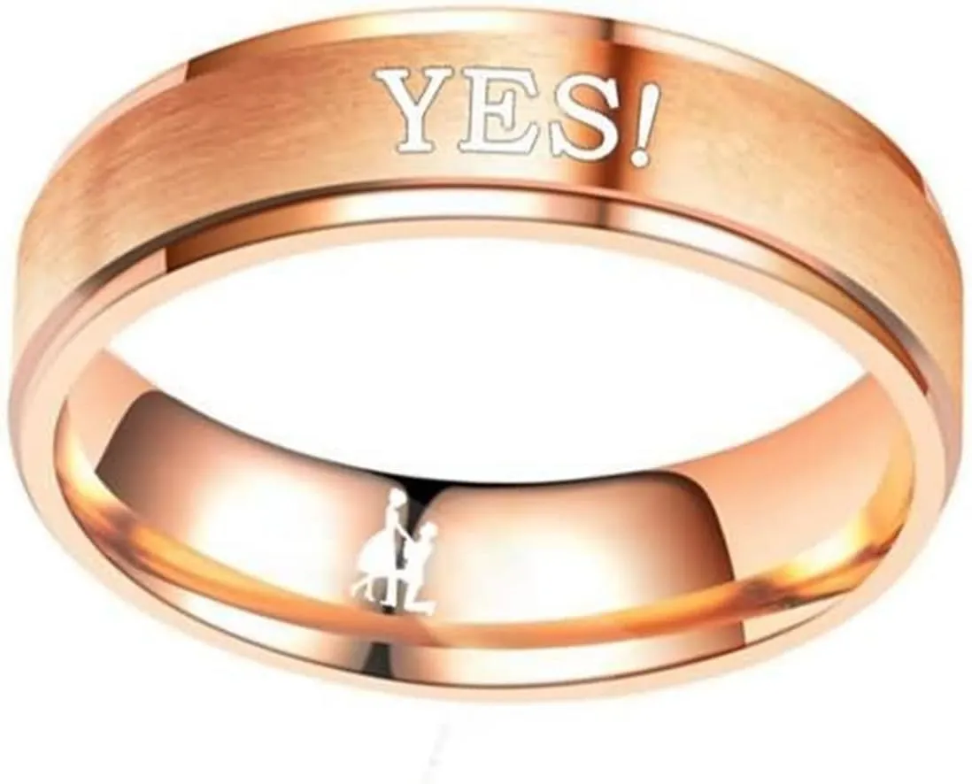 Best Friend Rings, Rose Gold Wedding Bands for Women Black Rings Men Stainless Steel Engraved Couple Marry Me? and Yes!
