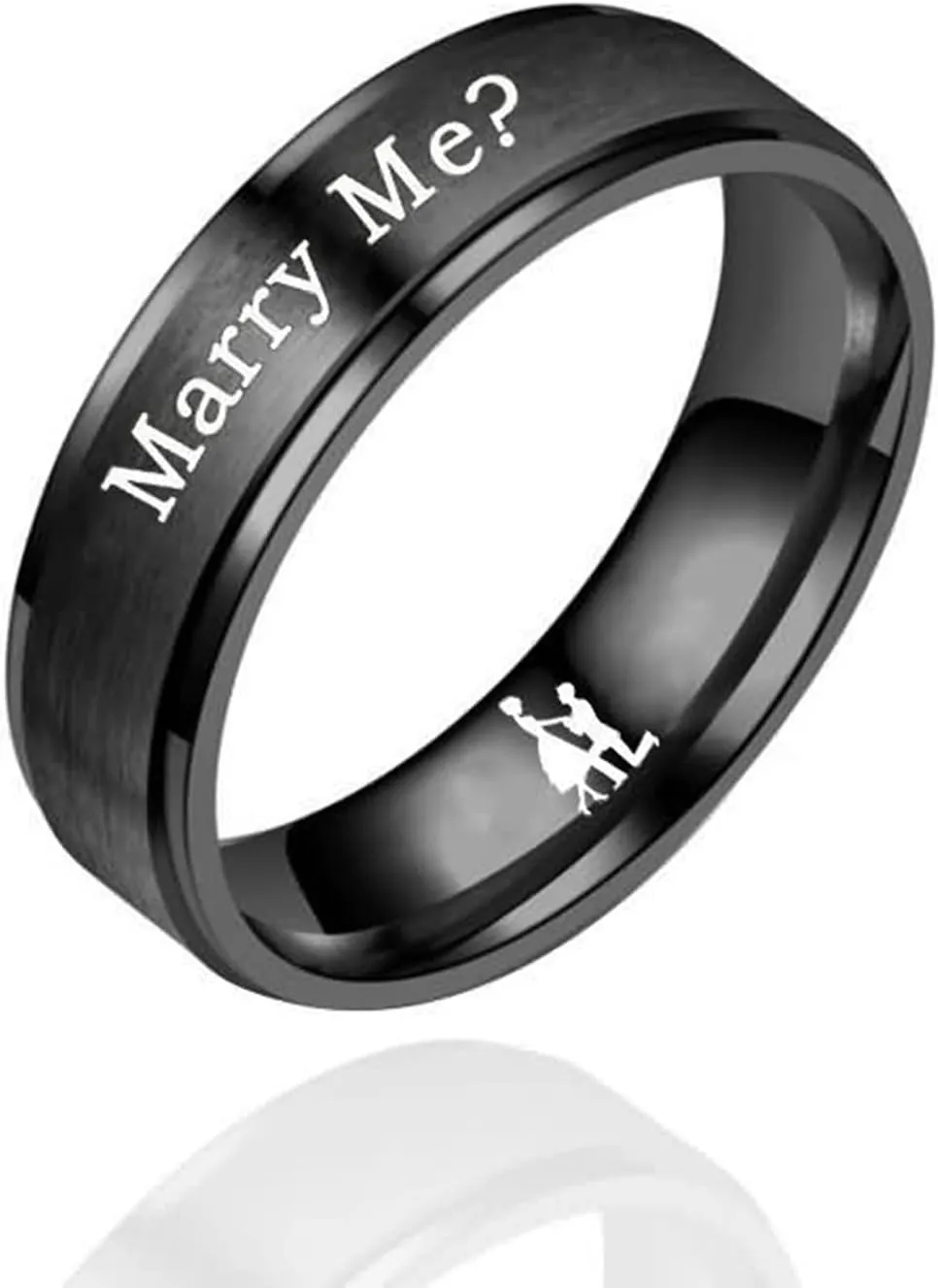 Best Friend Rings, Rose Gold Wedding Bands for Women Black Rings Men Stainless Steel Engraved Couple Marry Me? and Yes!