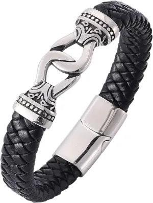 Best Friends Bracelets, Men Bracelet Vintage Buckle Braided Cord Leather with Stainless Steel Ornaments