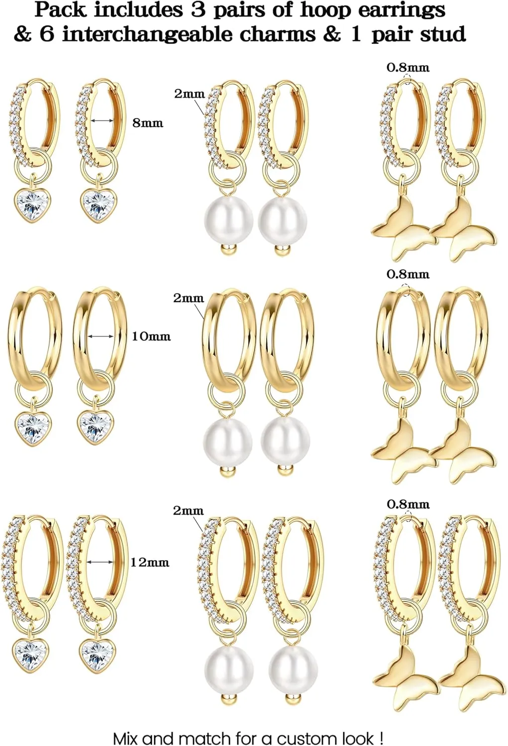 Besteel Small Gold Hoop Earrings for Women  Hypoallergenic 14K Gold Plated Hoops Cartilage Earring Sets for Multiple Piercing Dainty Silver Huggie Stud Earring Stacks with Charm