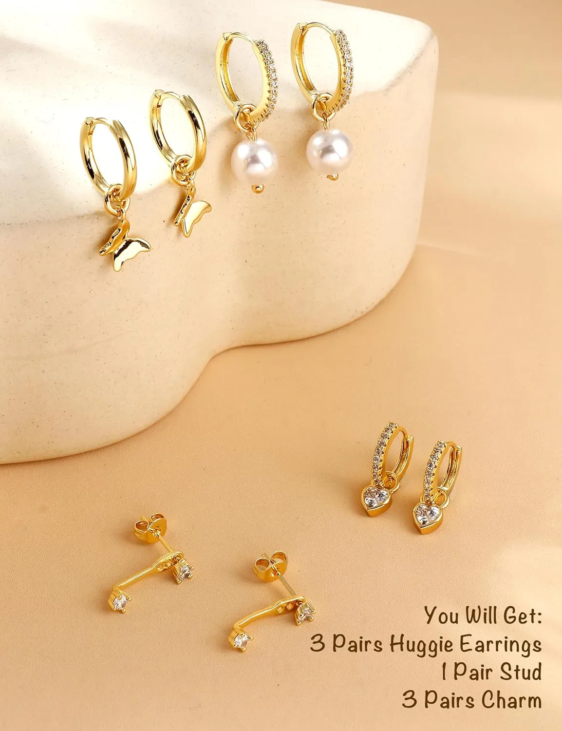 Besteel Small Gold Hoop Earrings for Women  Hypoallergenic 14K Gold Plated Hoops Cartilage Earring Sets for Multiple Piercing Dainty Silver Huggie Stud Earring Stacks with Charm