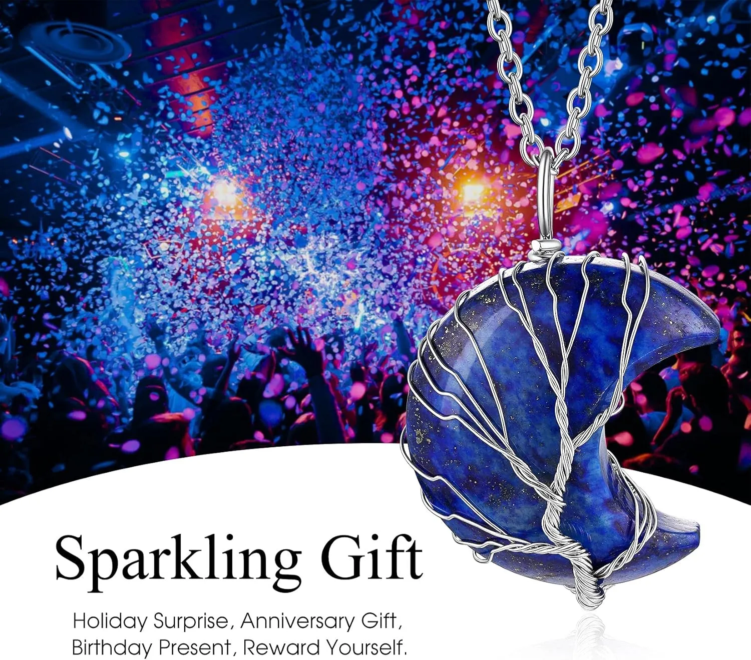 Bestyle Tree of Life Wrapped Healing Crystal Necklaces 12 Month Birthstone Pendant for Women, Crescent/Heart Gemstone Jewelry, Vintage Birthday Gifts/Energy Gift