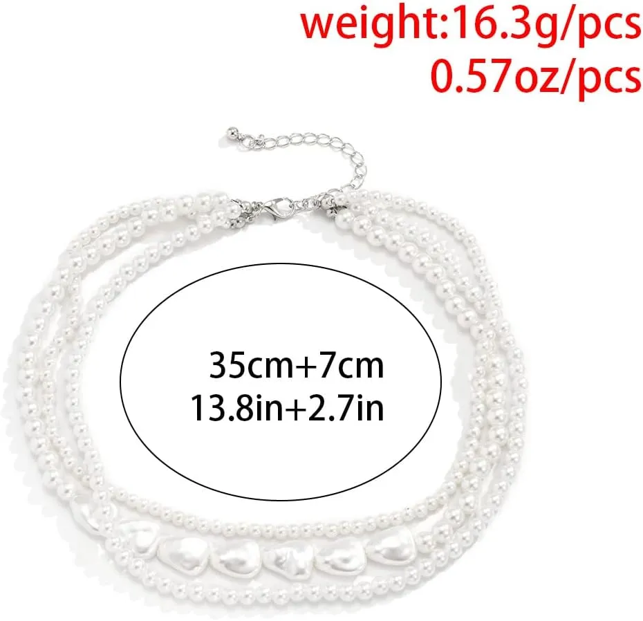 Big Chunky Imitation Pearl Choker Necklace Vintage Layered Faux Big Pearl Necklace Exaggerated Large Pearl Necklaces for Women Bride Costume Wedding Jewelry Gifts