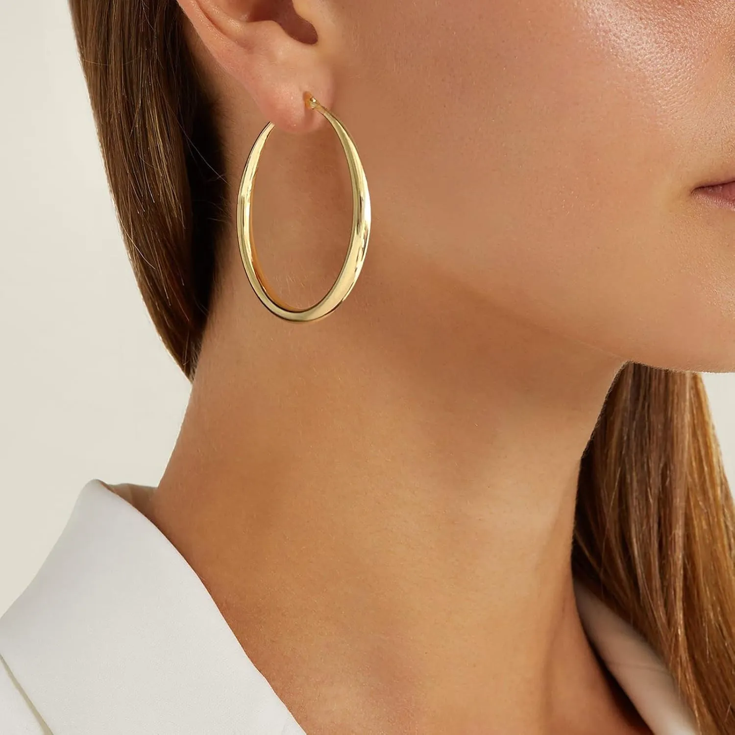 Big Thick Gold Hoop Earrings for Women 14K Real Gold Plated Classic Lightweight Chunky Gold Hoops Hypoallergenic Hoop Earrings with 925 Sterling Silver Post