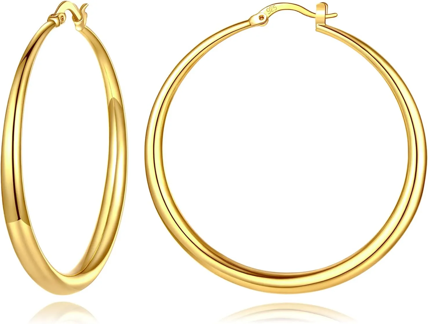 Big Thick Gold Hoop Earrings for Women 14K Real Gold Plated Classic Lightweight Chunky Gold Hoops Hypoallergenic Hoop Earrings with 925 Sterling Silver Post