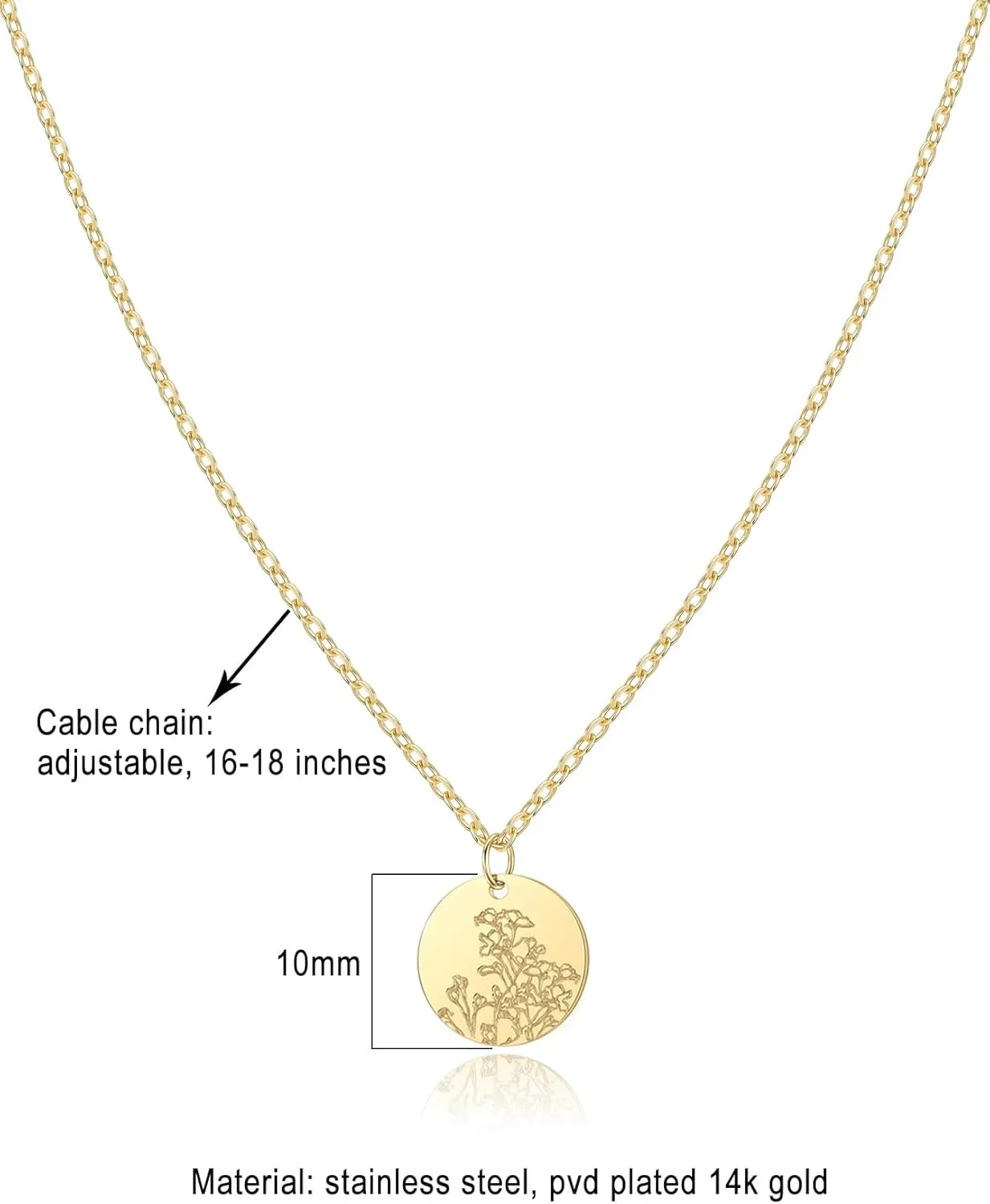 Birth Flower Necklace, Gold Plated Floral Pendant Necklaces for Women, Simple Dainty Birth Month Flower Necklace, Birthday Jewelry for Women - 12 Month