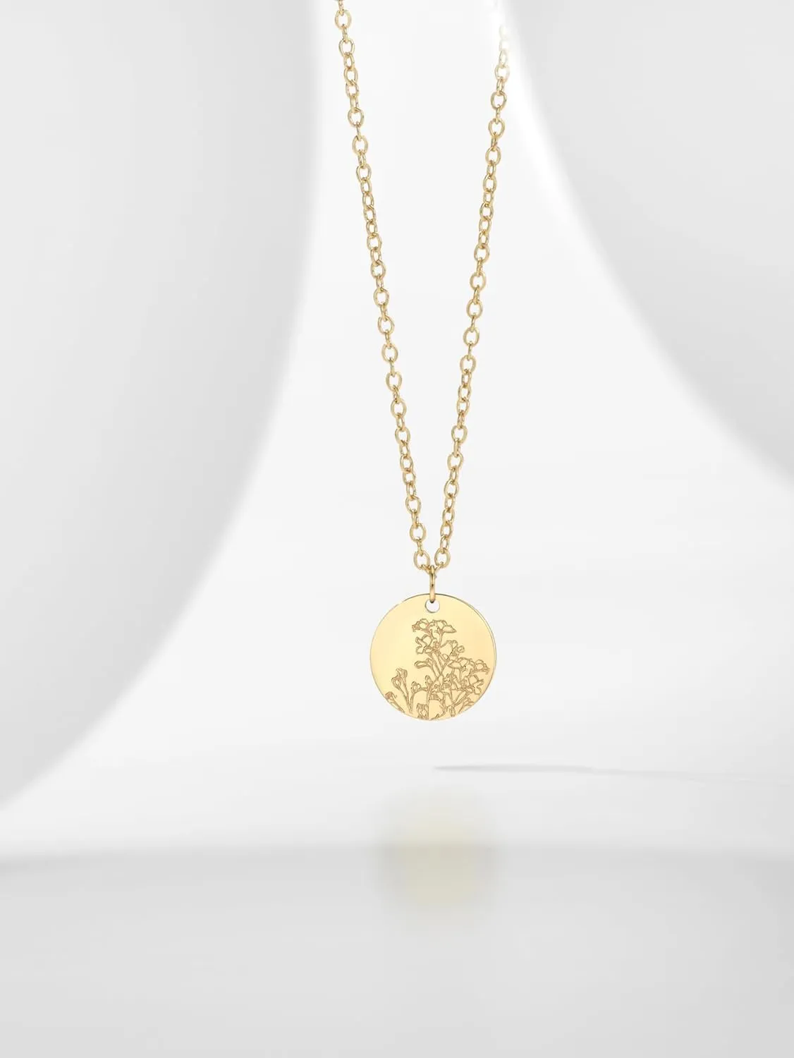 Birth Flower Necklace, Gold Plated Floral Pendant Necklaces for Women, Simple Dainty Birth Month Flower Necklace, Birthday Jewelry for Women - 12 Month