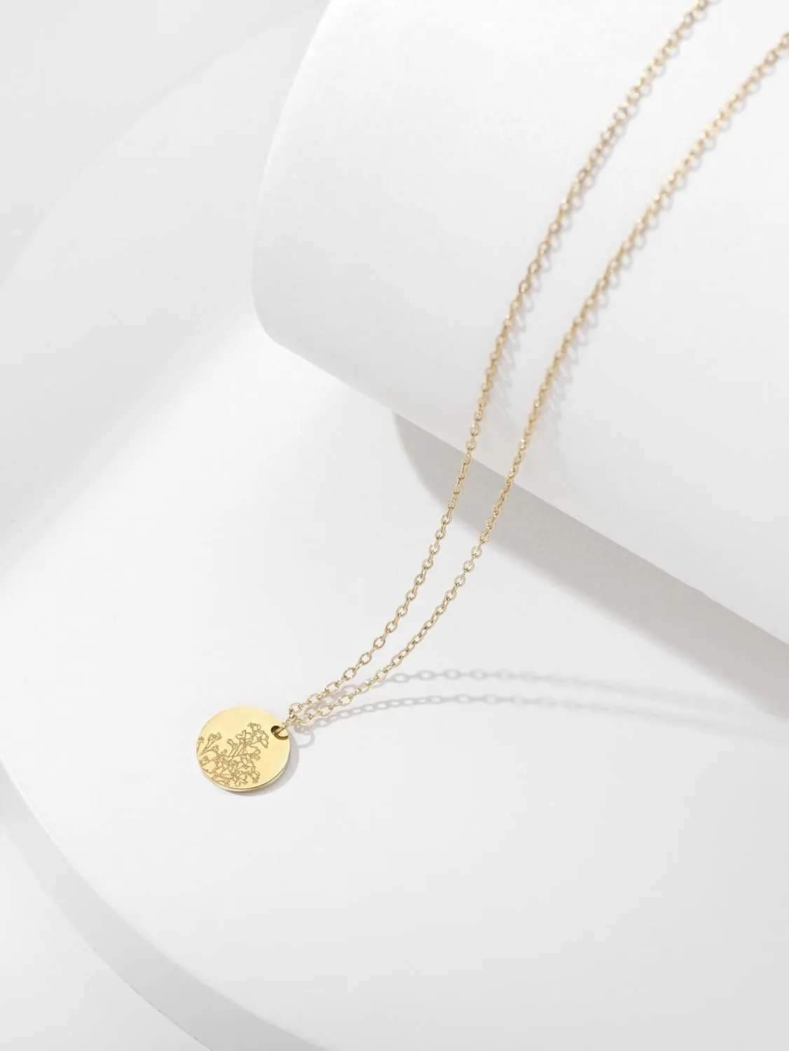 Birth Flower Necklace, Gold Plated Floral Pendant Necklaces for Women, Simple Dainty Birth Month Flower Necklace, Birthday Jewelry for Women - 12 Month