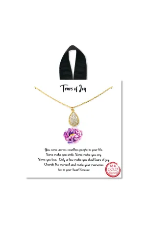 BJNA047GDCRY Rhodium Tear Drop Stones Pendant Necklace