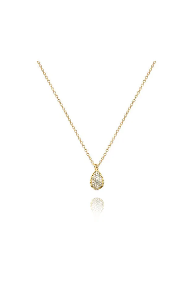 BJNA047GDCRY Rhodium Tear Drop Stones Pendant Necklace
