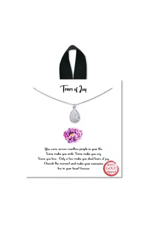 BJNA047RHCRY Rhodium Tear Drop Stones Pendant Necklace