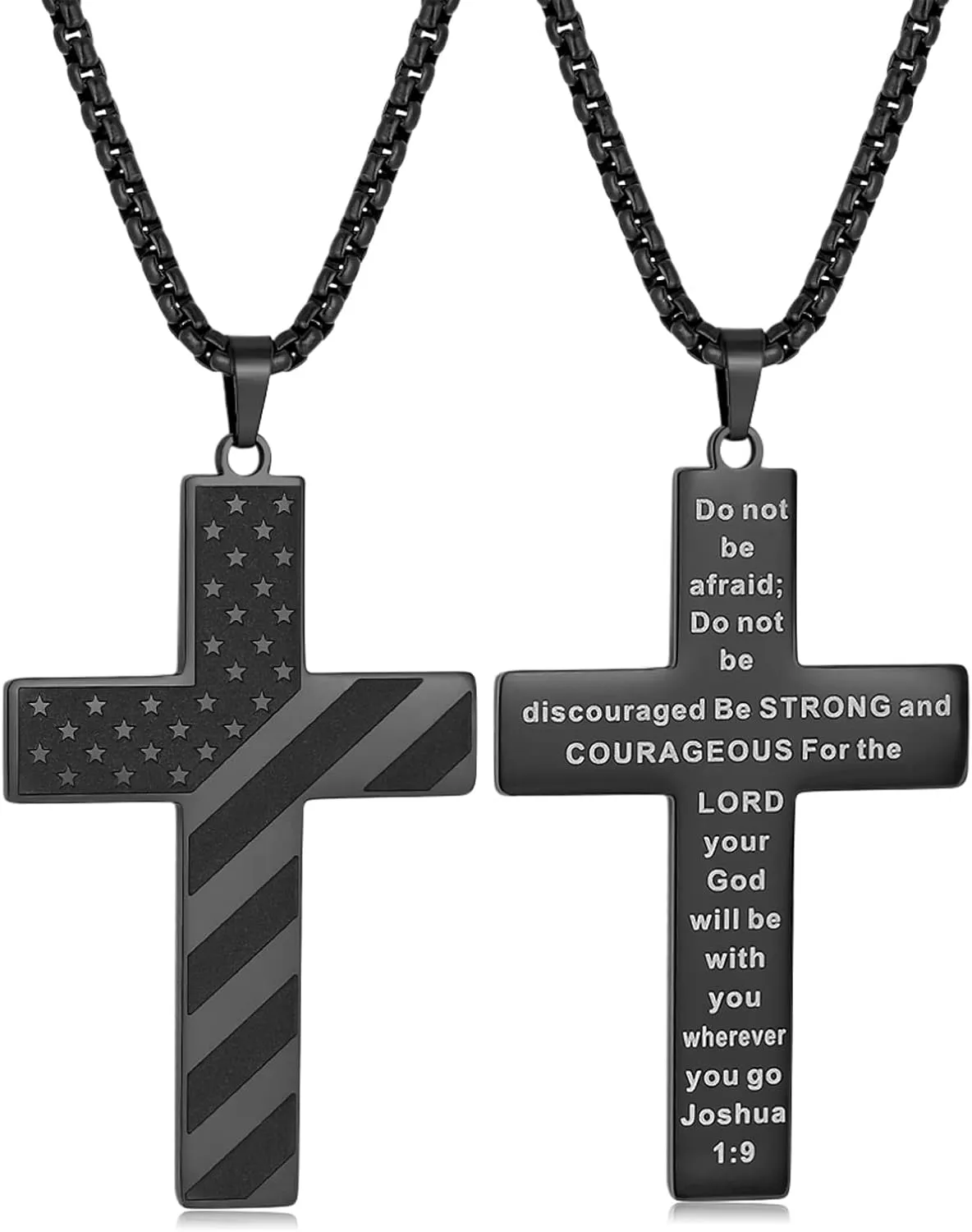 Black Cross Necklace for Men Stainless Steel 18K Gold Silver Plated American Flag Pendant Bible Verse Cross Necklaces Jewelry Gifts 18"-24"