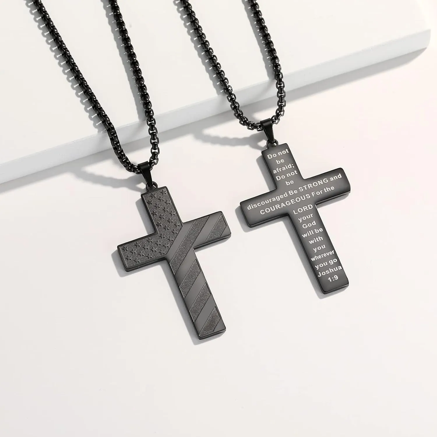Black Cross Necklace for Men Stainless Steel 18K Gold Silver Plated American Flag Pendant Bible Verse Cross Necklaces Jewelry Gifts 18"-24"