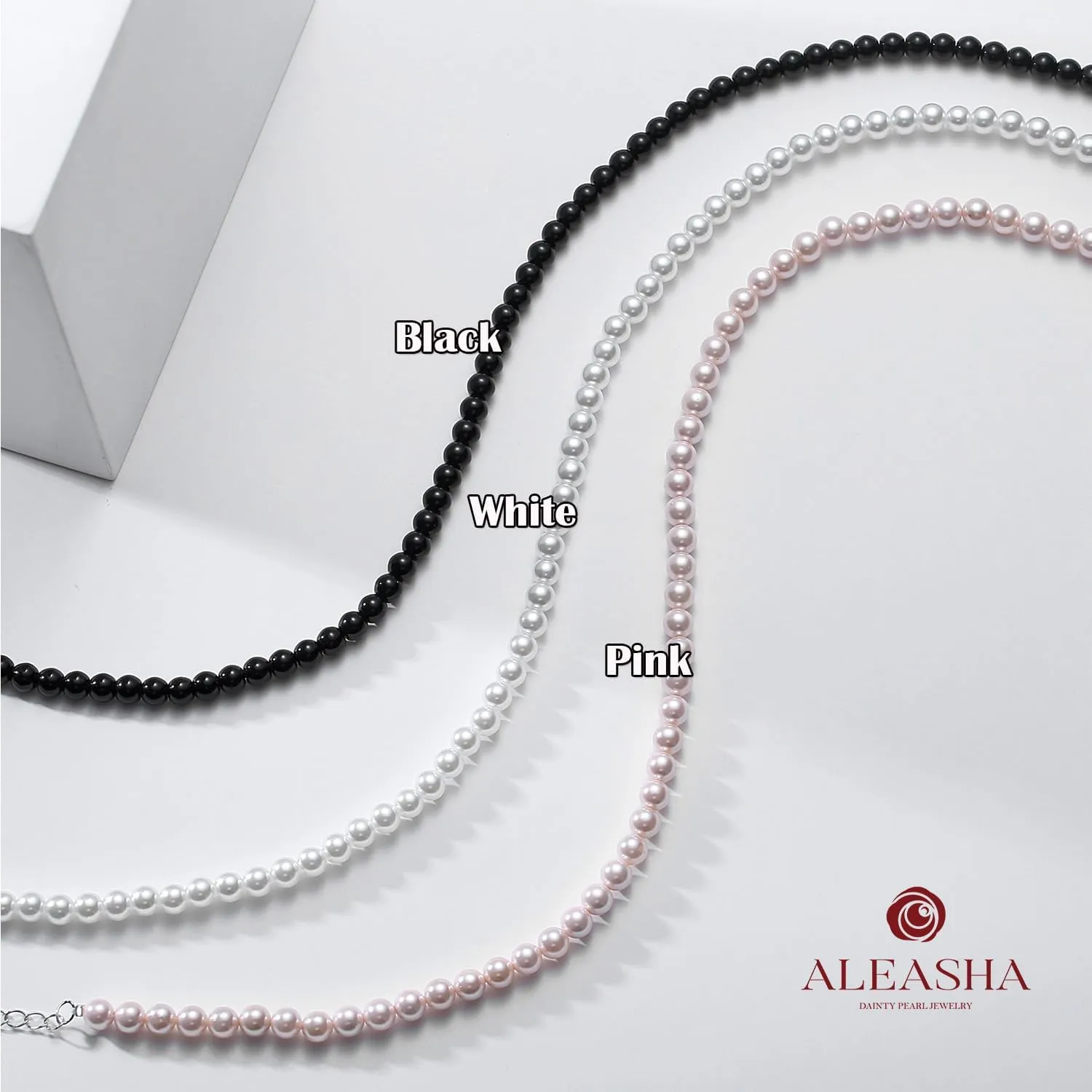Black Gray Pearl Necklace for Men Women 4mm 6mm 8mm 18" 20" Round Faux Pearl Strand Jewelry Gifts