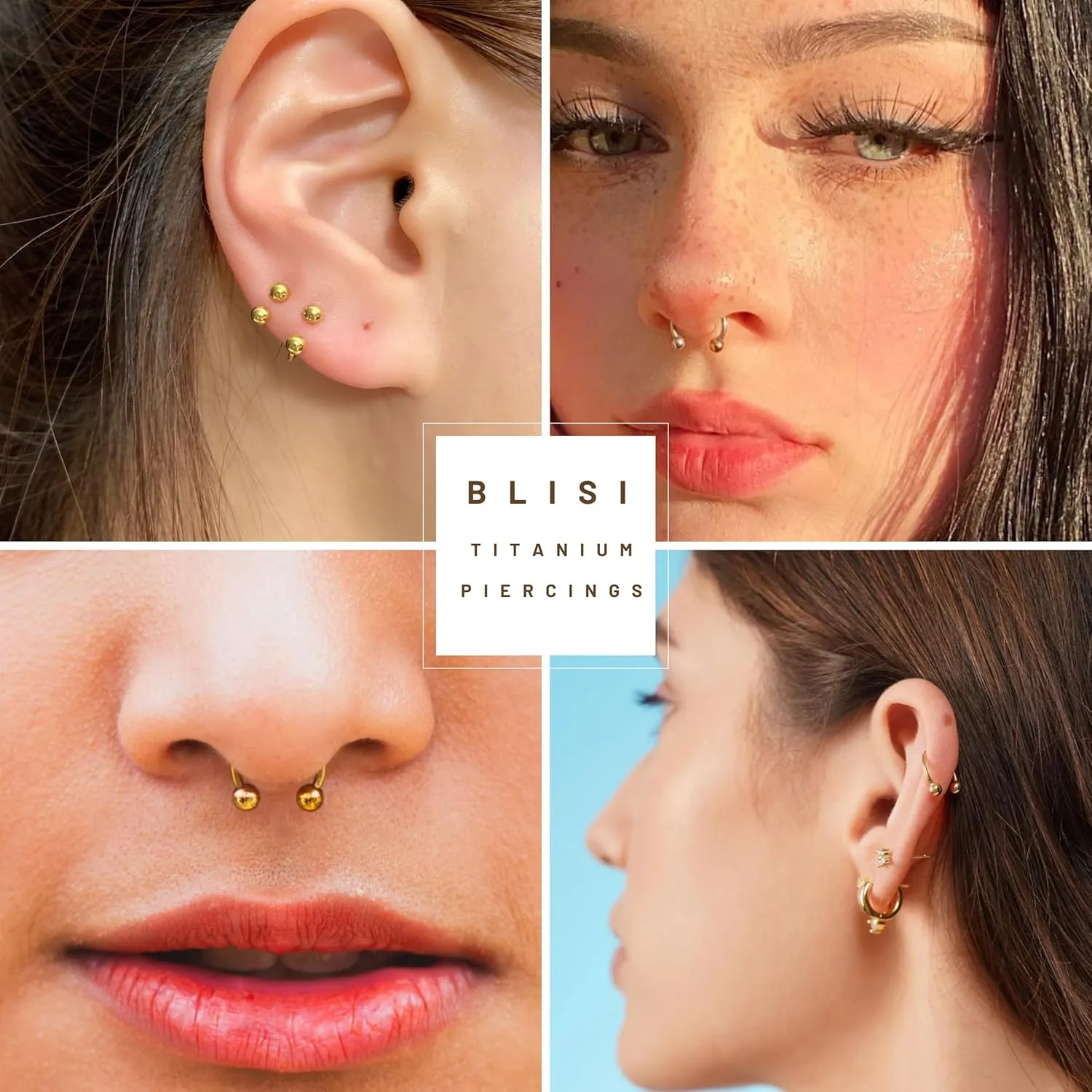 BLISI G23 Solid Titanium Horseshoe Septum Rings- 6pcs ASTM F136 Titanium Septum Jewelry 16G Nose Rings Hoop Helix Daith Cartilage Tragus Earrings 8mm 10mm