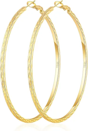 BMMYE Gold Hoop Earrings for Women Lightweight 14K Gold Plated Earrings Hypoallergenic Earrings Big Hoop Earrings for Women 40/50/60/70MM