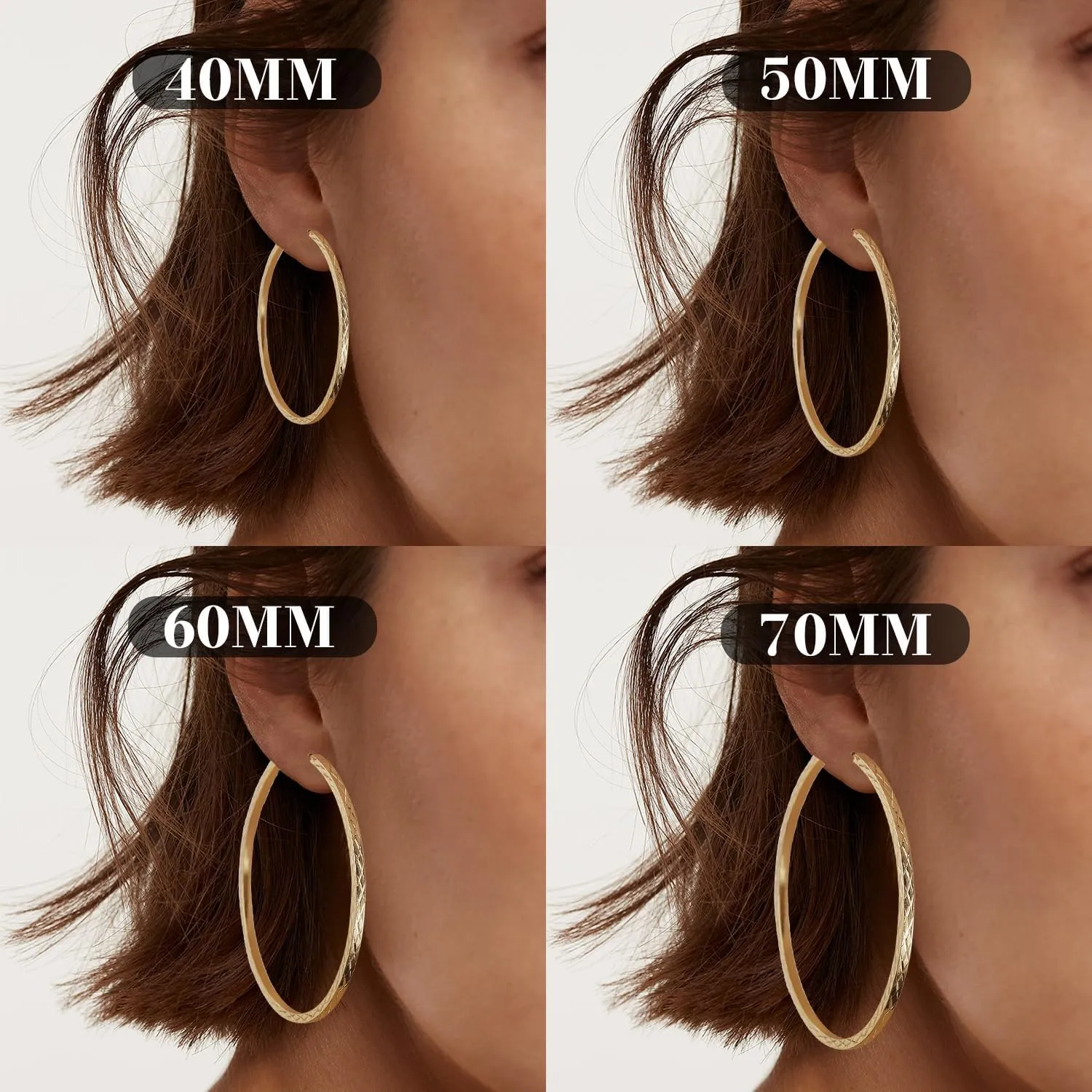 BMMYE Gold Hoop Earrings for Women Lightweight 14K Gold Plated Earrings Hypoallergenic Earrings Big Hoop Earrings for Women 40/50/60/70MM